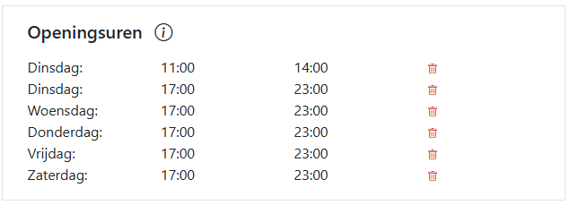 Voorbeeld correct geregistreerde openingsuren